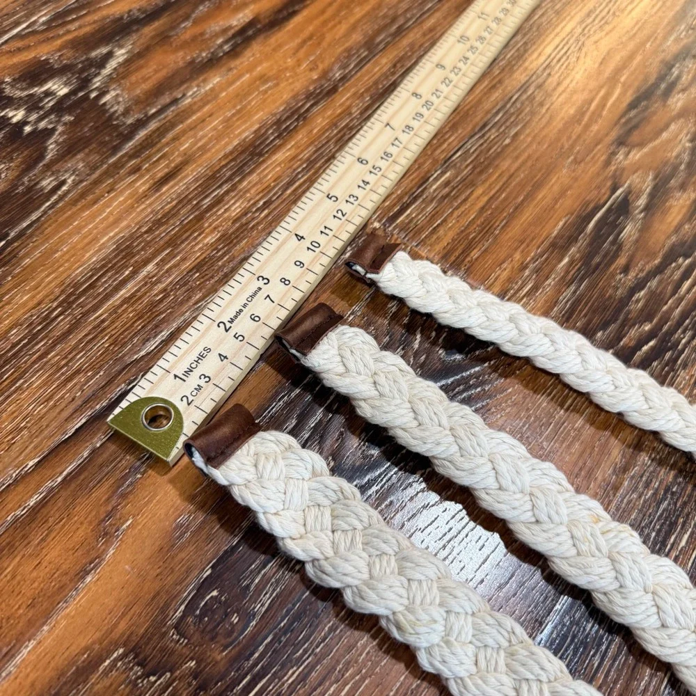Womens Braided Cotton Rope Belt Set of3 Cream Brown Faux Leather Woven Boho 35in